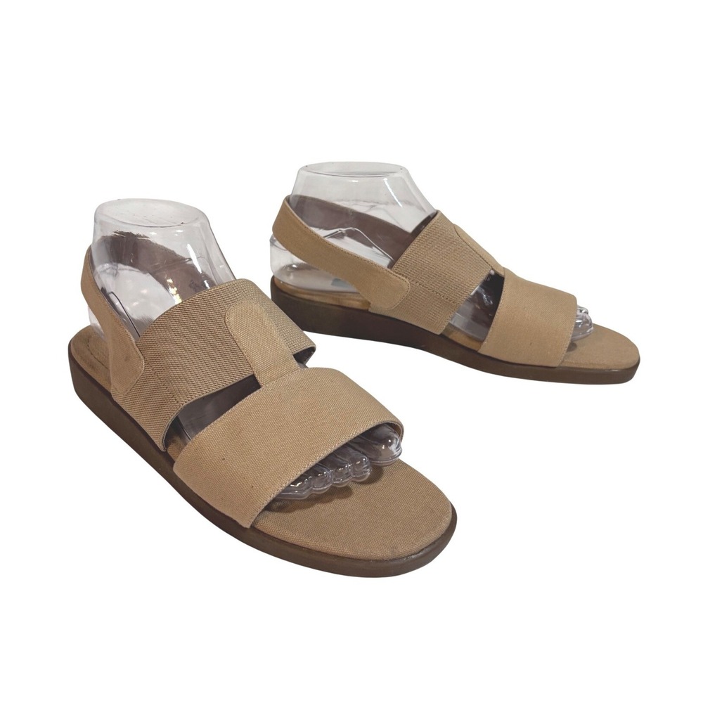 Easy Spirit Womens Khaki Tan Fabric Stretch Slingback Wedge Sandals Size 8W NWOT